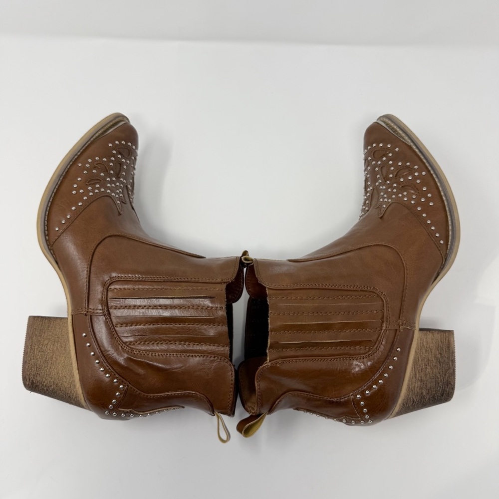 Yoki Brown Studded Western Ankle Boots - Picture 7 of 14